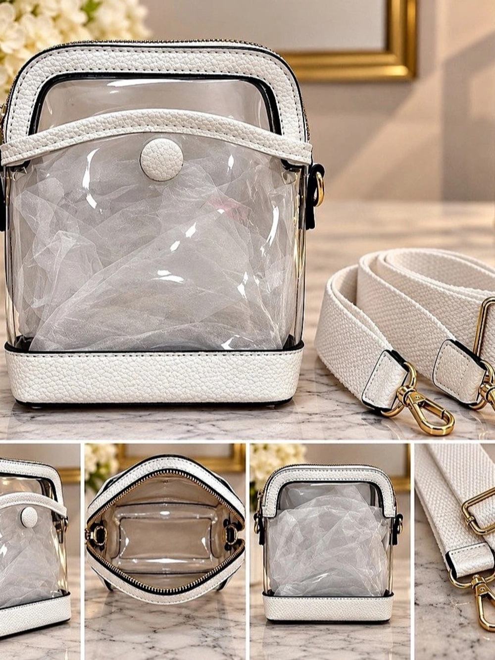 Anuschka Clear White Crossbody Bag